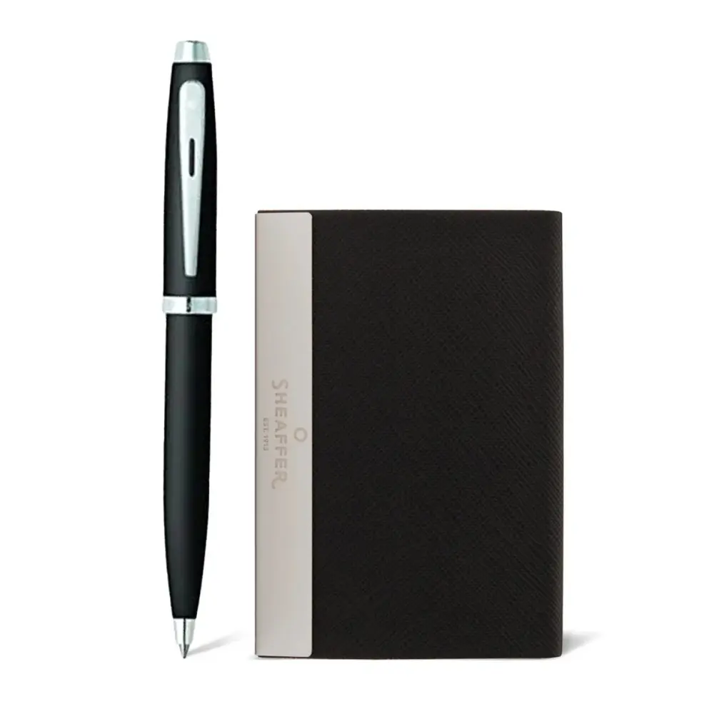 Matte Black Ballpoint Pen and Business Card Holder